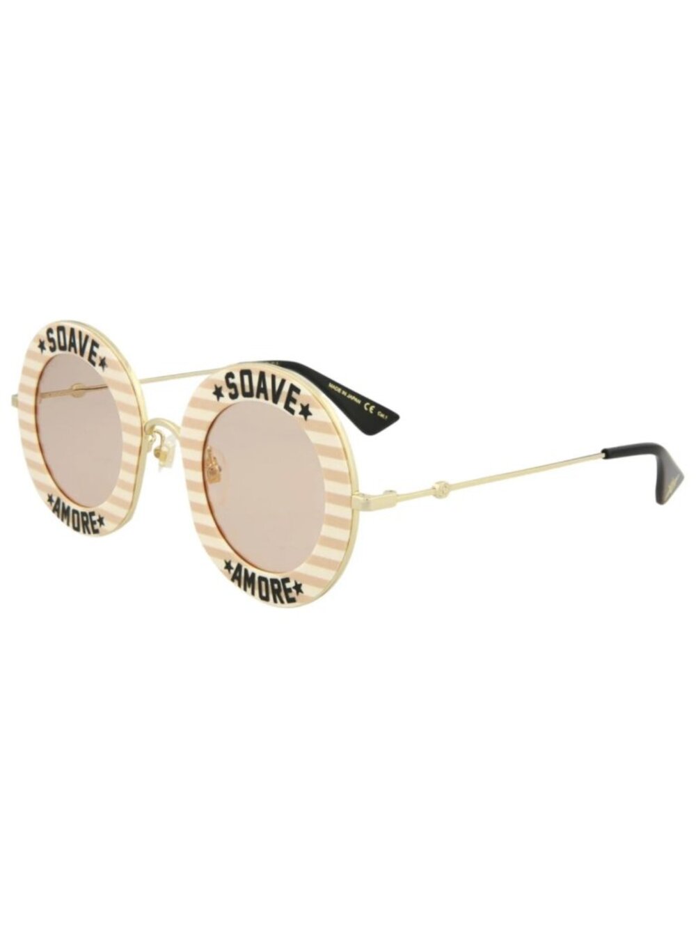 New Gucci Women's Sunglasses Round Oval Metal Frame Nude Gold Pink